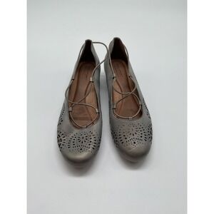Rockport Cobb Hill Ballet Flats Lace Up Laser Cut Silver Shoes Size 9‎